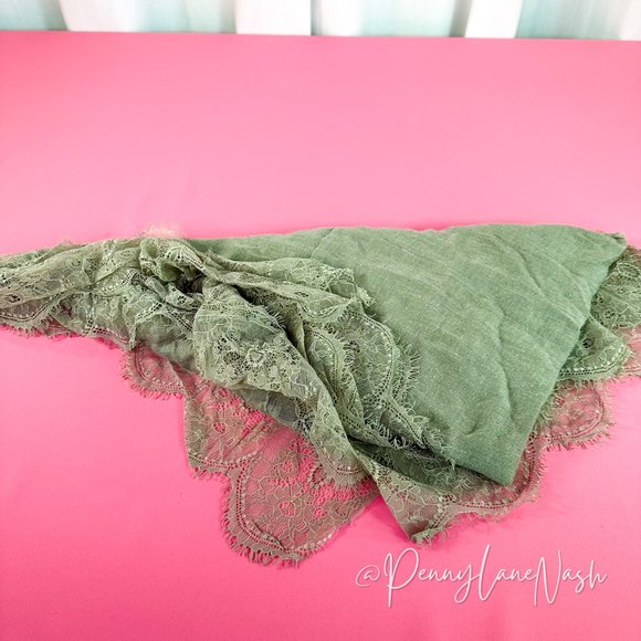 Florence Italy Lace Edge Cotton Rectangle Scarf Gray - Picture 3 of 7